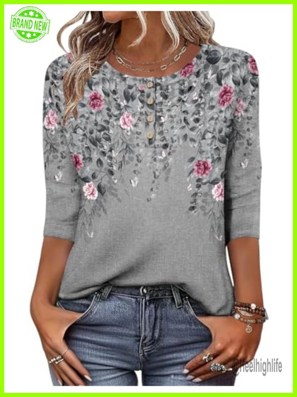 Zeagoo Women's 3/4 Sleeve Tunic Top Button Down Blouse Casual Work